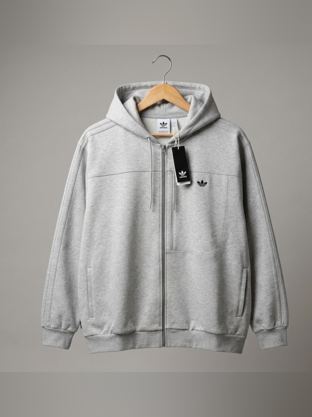 adidas Originals Light Gray Full-Zip Hooded Sweatshirt